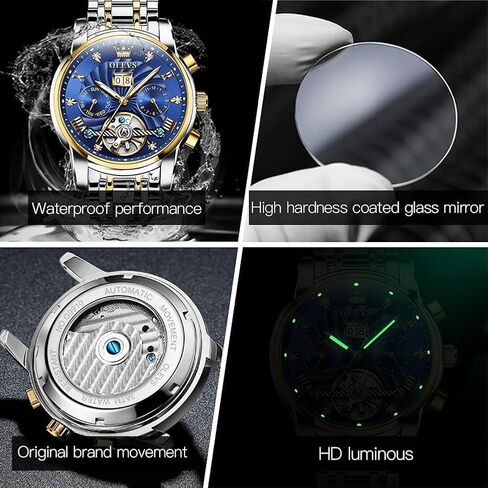 OLEVS Men Automatic Watch Mechanical Self Winding Watches for Men Skeleton Business Dress Luminous Waterproof Diamond Week Month in Saudi Arabia