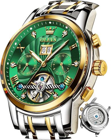 OLEVS Men Automatic Watch Mechanical Self Winding Watches for Men Skeleton Business Dress Luminous Waterproof Diamond Week Month in Saudi Arabia