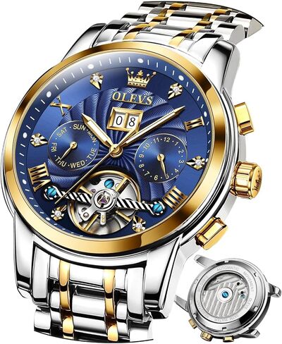 OLEVS Men Automatic Watch Mechanical Self Winding Watches for Men Skeleton Business Dress Luminous Waterproof Diamond Week Month in Saudi Arabia