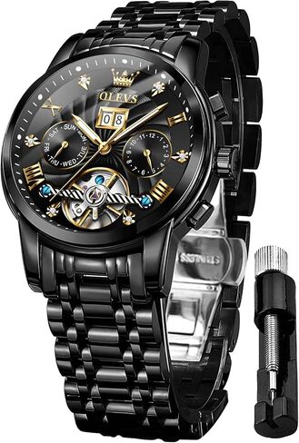 OLEVS Men Automatic Watch Mechanical Self Winding Watches for Men Skeleton Business Dress Luminous Waterproof Diamond Week Month in Saudi Arabia