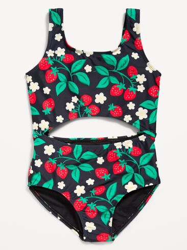 Old Navy Printed Cutout One-Piece Swimsuit for Girls - Strawberry in Saudi Arabia