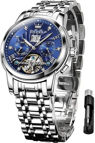 OLEVS Men Automatic Watch Mechanical Self Winding Watches for Men Skeleton Business Dress Luminous Waterproof Diamond Week Month in Saudi Arabia