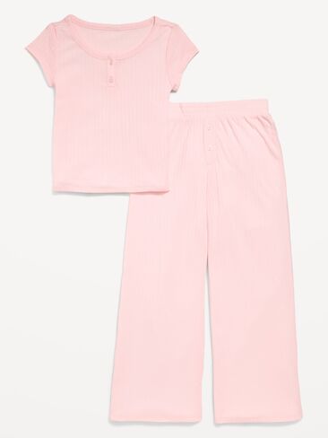 Old Navy Ribbed Henley Pajama T-Shirt and Pants Set for Girls - Pink Sky in Saudi Arabia