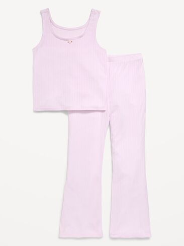 Old Navy Ribbed Pajama Tank Top and Flare Pants Set for Girls - Lilac Ice in Saudi Arabia