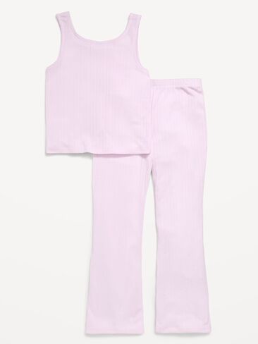 Old Navy Ribbed Pajama Tank Top and Flare Pants Set for Girls - Lilac Ice in Saudi Arabia