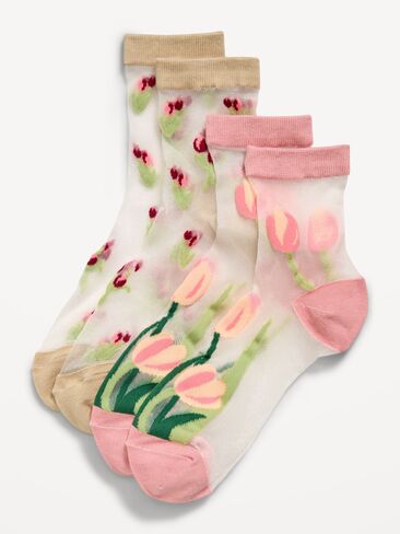 Old Navy Sheer Quarter Crew Sock 2-Pack for Women - Tan Combo in Saudi Arabia