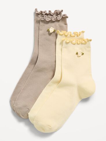 Old Navy Ruffled Quarter Crew Sock 2-Pack for Women - Cool Almond in Kuwait