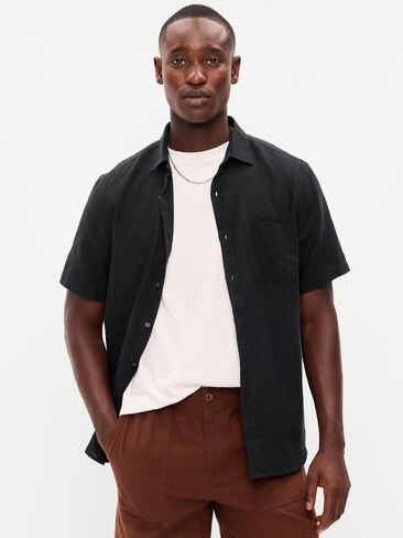 قميص Old Navy كلاسيكي مناسب للاستخدام اليومي من مزيج الكتان - بلاك جاك in Kuwait
