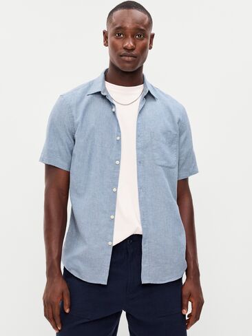 قميص Old Navy كلاسيكي مناسب للاستخدام اليومي من مزيج الكتان - MOONLIGHT OCEAN in Kuwait