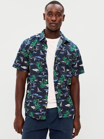 Old Navy Classic Fit Everyday Shirt - Blue Lagoon Scenic Print in Saudi Arabia