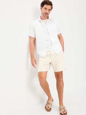 قميص Old Navy كلاسيكي مناسب للاستخدام اليومي من مزيج الكتان - كالا ليلي أبيض in Kuwait