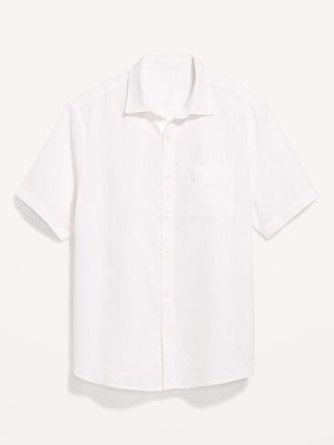 قميص Old Navy كلاسيكي مناسب للاستخدام اليومي من مزيج الكتان - كالا ليلي أبيض in Kuwait