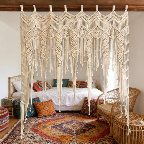 ستارة Macrame الستارة لنوافذ المطبخ 41.33 * 53.15 بوصة ستائر مزرعة بوهو لغرفة النوم نافذة شرابات أوراق الستارة علاجات لغرفة المعيشة المطبخ الحمام ديكور الحائط in Saudi Arabia