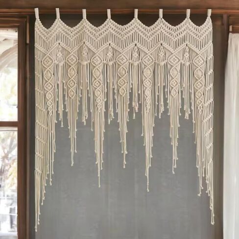 ستارة Macrame الستارة لنوافذ المطبخ 41.33 * 53.15 بوصة ستائر مزرعة بوهو لغرفة النوم نافذة شرابات أوراق الستارة علاجات لغرفة المعيشة المطبخ الحمام ديكور الحائط in Saudi Arabia