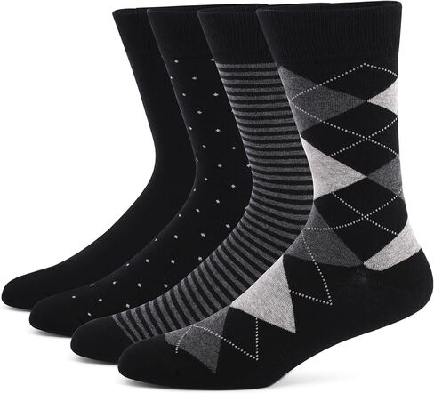 Mens Dress Socks 10-13, 4Pairs,Argyle Striped Black Blue Cotton Crew Socks For Men in Saudi Arabia