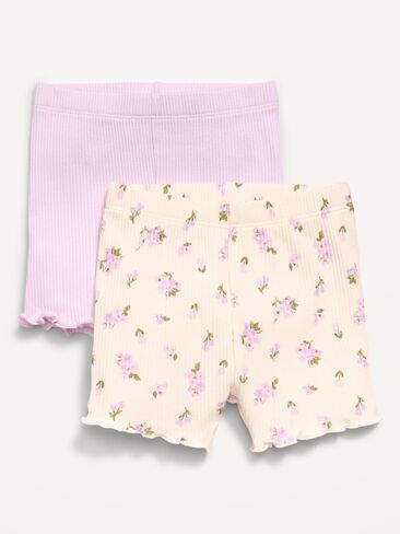 Old Navy Ribbed Lettuce-Edge Biker Shorts 2-Pack for Baby - Purple Floral in Saudi Arabia