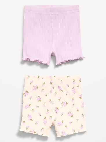 Old Navy Ribbed Lettuce-Edge Biker Shorts 2-Pack for Baby - Purple Floral in Saudi Arabia