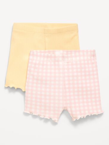 Old Navy Ribbed Lettuce-Edge Biker Shorts 2-Pack for Baby - Pink Mini Check in Saudi Arabia