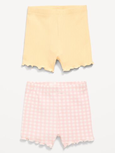 Old Navy Ribbed Lettuce-Edge Biker Shorts 2-Pack for Baby - Pink Mini Check in Saudi Arabia