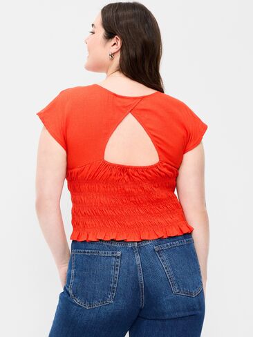 Old Navy Linen-Blend Short-Sleeve Smocked Top - Ornament Orange in Saudi Arabia