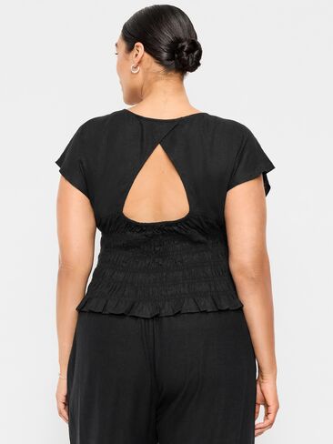 Old Navy Linen-Blend Short-Sleeve Smocked Top - Black Jack in Saudi Arabia