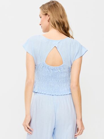 Old Navy Linen-Blend Short-Sleeve Smocked Top - Sky Maintenance in Saudi Arabia