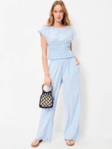 Old Navy Linen-Blend Short-Sleeve Smocked Top - Sky Maintenance in Saudi Arabia