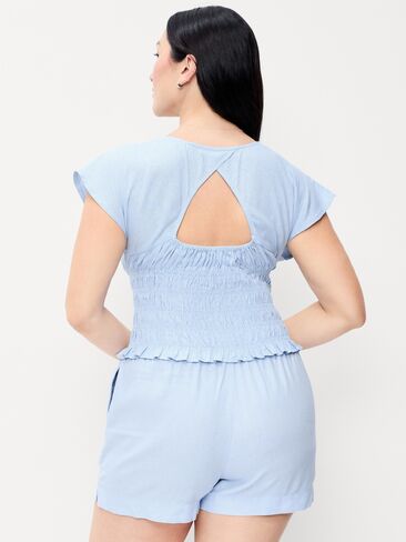 Old Navy Linen-Blend Short-Sleeve Smocked Top - Sky Maintenance in Saudi Arabia