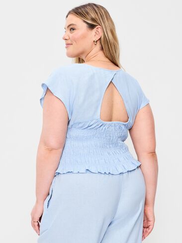Old Navy Linen-Blend Short-Sleeve Smocked Top - Sky Maintenance in Saudi Arabia
