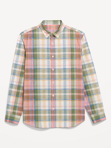Old Navy Classic Fit Everyday Plaid Poplin Shirt - White/Green Plaid in Saudi Arabia