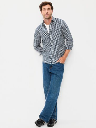 قميص بوبلين منقوش بقصة كلاسيكية من Old Navy - قماش قطني كحلي in Saudi Arabia