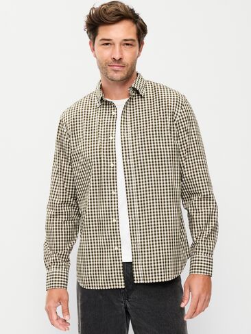 Old Navy Classic Fit Everyday Plaid Poplin Shirt - Olive Gingham in Saudi Arabia