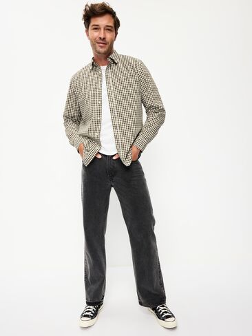Old Navy Classic Fit Everyday Plaid Poplin Shirt - Olive Gingham in Saudi Arabia