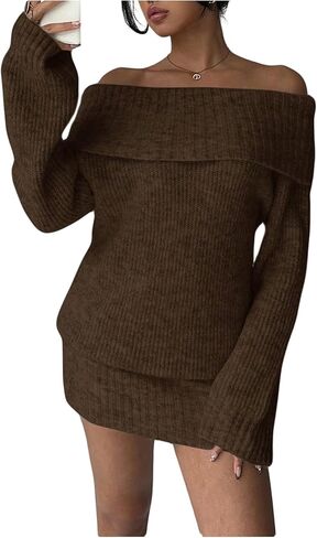 MakeMeChic Women's Off The Shoulder Sweater Dress Long Sleeve Knitted Mini Dresses in Saudi Arabia