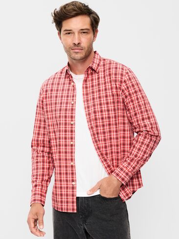 Old Navy Classic Fit Everyday Plaid Poplin Shirt - Red Gingham in Saudi Arabia