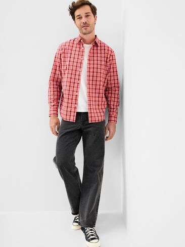 Old Navy Classic Fit Everyday Plaid Poplin Shirt - Red Gingham in Saudi Arabia