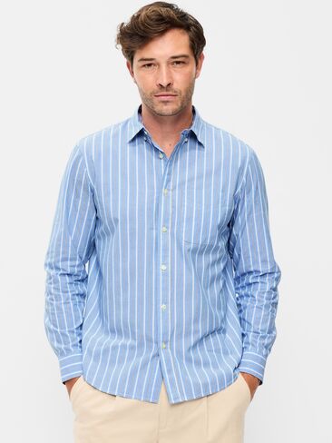 Old Navy Classic Fit Everyday Striped Poplin Shirt - Blue in Saudi Arabia