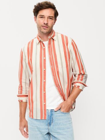 Old Navy Classic Fit Everyday Striped Poplin Shirt - Bold Orange Stripe in Saudi Arabia