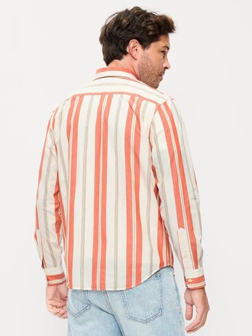 Old Navy Classic Fit Everyday Striped Poplin Shirt - Bold Orange Stripe in Saudi Arabia
