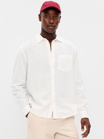 Old Navy Classic Fit Linen-Blend Shirt - White Lilies in Saudi Arabia