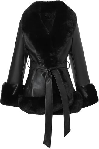 Y11ermaa Women Warm Trendy Cropped Faux Fur Coat Fluffy Open Front Jacket Faux Leather Bubble Shaggy Short Fall Cardigan in Saudi Arabia
