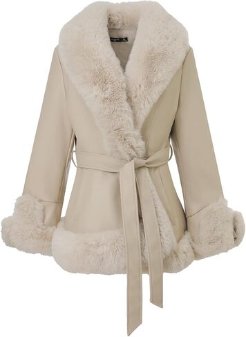 Y11ermaa Women Warm Trendy Cropped Faux Fur Coat Fluffy Open Front Jacket Faux Leather Bubble Shaggy Short Fall Cardigan in Saudi Arabia