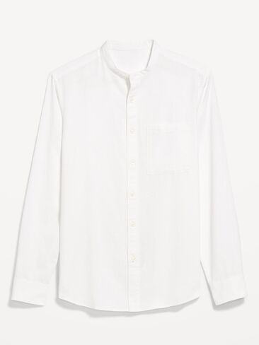 Old Navy Classic Fit Banded Collar Linen-Blend Shirt - White in Saudi Arabia
