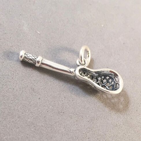 925 Sterling Silver 3-D LACROSSE STICK CHARM Pendant Crosse Field Box Intercross Player New .925 Bracelet Charm SP65 in Saudi Arabia
