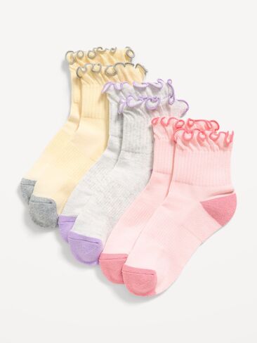 Old Navy Ruffled Athletic Socks 3-Pack for Girls - Multi Color in Saudi Arabia