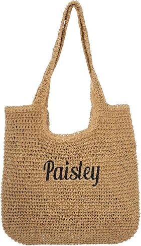 Ulico Personalized Straw Beach Bags for Women, Large Tote Bag with Embroidered Name， Lightweight Foldable Shoulder Bag in Saudi Arabia