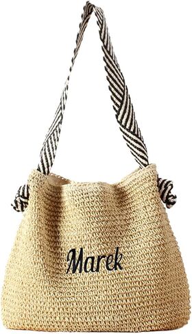 Ulico Personalized Straw Beach Bags for Women, Large Tote Bag with Embroidered Name， Lightweight Foldable Shoulder Bag in Saudi Arabia