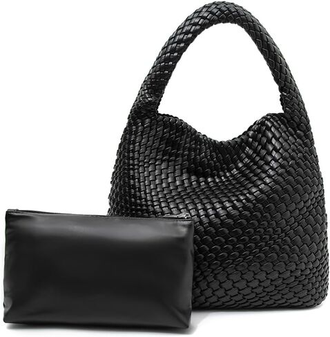 Puxvnizo Women Woven Tote Bag, Soft Vegan Leather Top-handle Handbag, Large Capacity Underarm Bag with Purse in Saudi Arabia