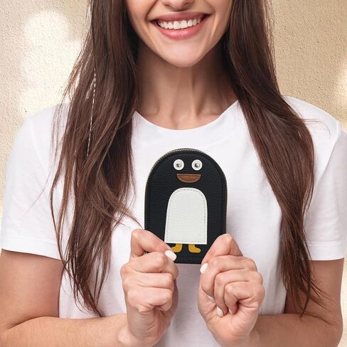 Card Holder Wallet, PU Material Credit Card Holders for Women, Penguin-Shaped Accordion Style Small Card Wallets with Zipper for Storing Credit Card, ID Card (Black) in Saudi Arabia
