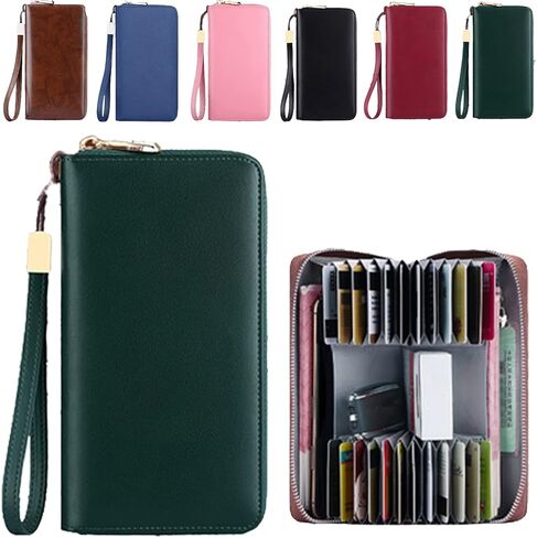 DKKD Unisex Anti-credit Card Fraud Multi-compartment Wallet, 24 Slots RFID Blocking Card Holder Large Long Leather Zipper Organizer Accordion Wallet, Huge Storage Capacity (Green) in Saudi Arabia